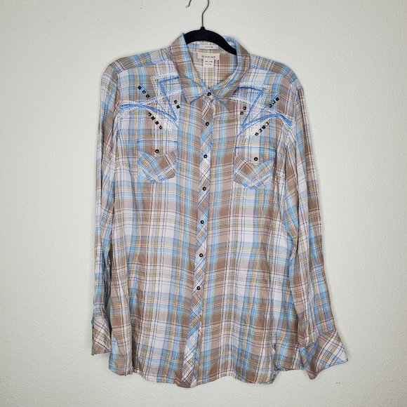 Ariat Tops - Ariat Blue Tan Western Snap Up Fitted Shirt